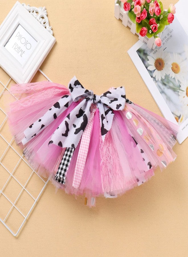 AWIBMK Baby Girl 1st Birthday Outfit Farm Cow Giraffe Romper Tutu Skirt Crown Headband Round Neck Animals Themed Cake Smash Photo Shoot Short Sleeve 3Pcs Clothes Set White + Pink Cow One 12-18M - Image 5